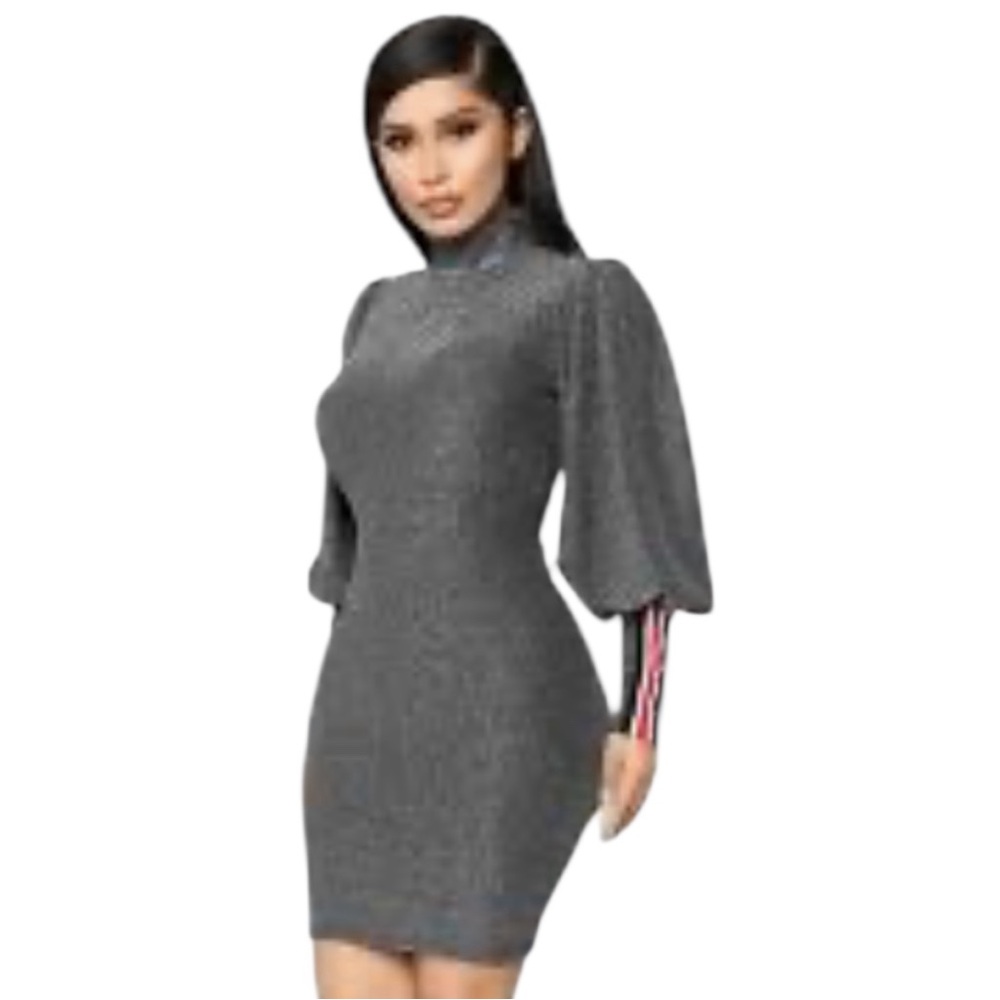 Fashion Nova Metallic Mini Dress with Racing Striped Cuffs